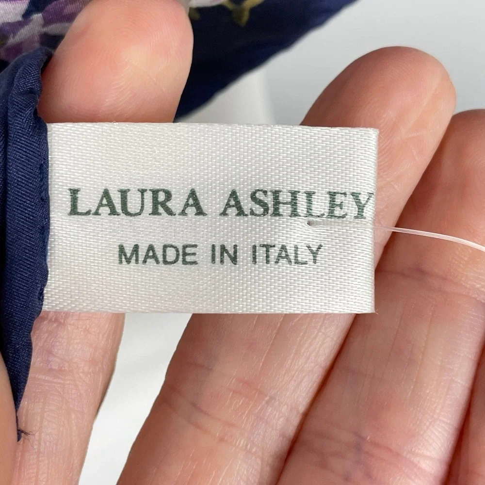 VTG Laura Ashley Silk Scarf Blue Floral Square Made in Italy 34x34 Cottagecore